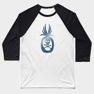 Tropical Pirate Pineapple Halloween Skull and Crossbones Grey Blue Baseball T-Shirt